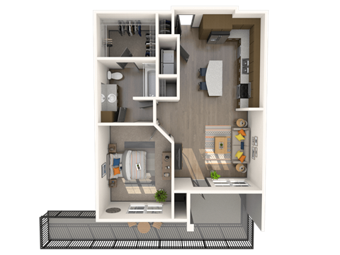 Floor plan for 1 bed, 1 bath, 861 sqft